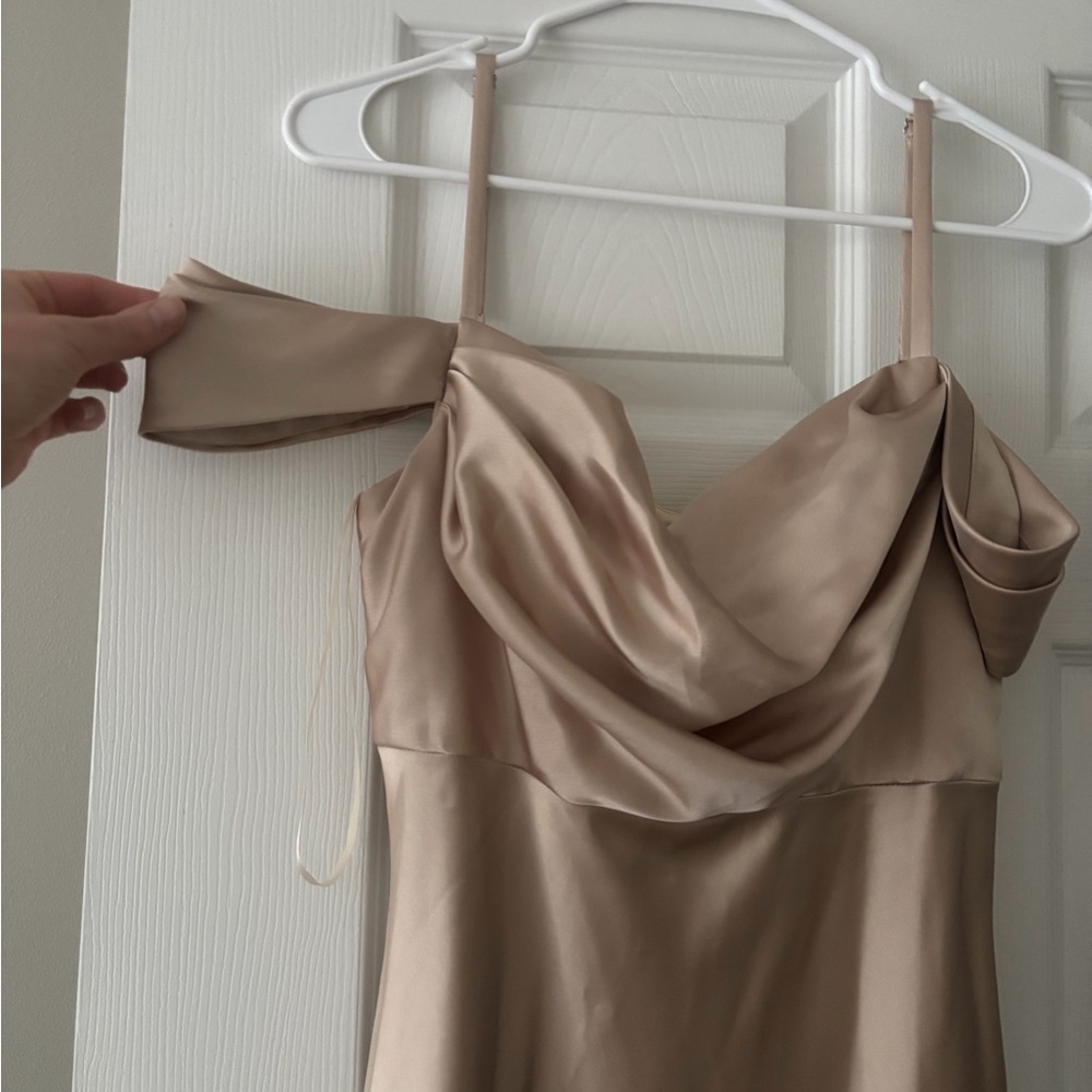 Revelry Satin Off-Shoulder Bridesmaid Dress